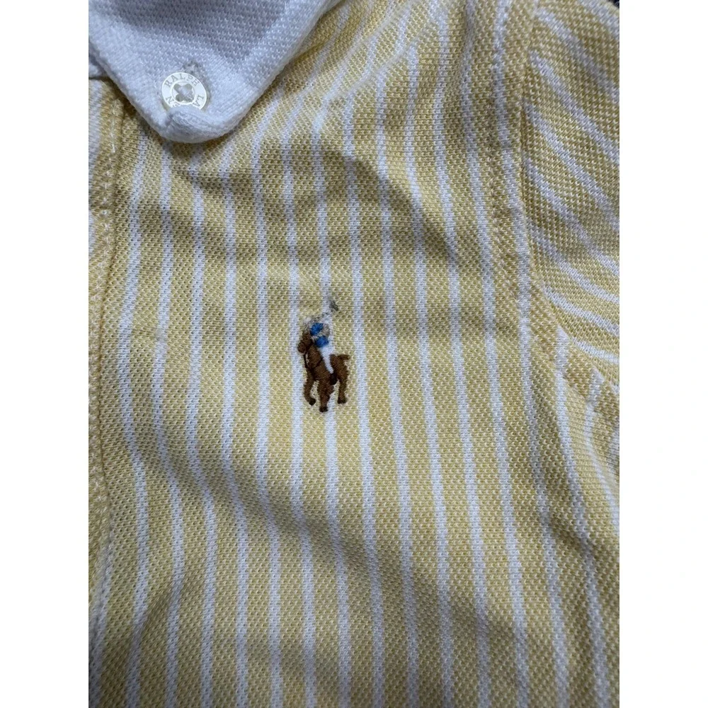 Ralph Lauren Baby Boy Yellow White Striped Polo Romper 12M Short Sleeve Cotton